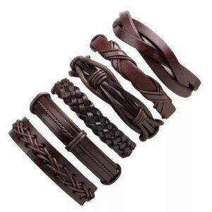 Men’s Brown Leather Braided Bracelet Set.
